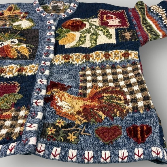 Vintage Heirloom Collectibles Sweater Cardigan Womens XL Harvest Rooster Knit - Picture 5 of 8